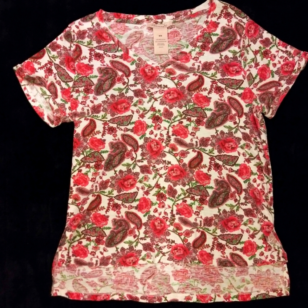 Philosophy Boho Roses & Paisley Pattern Tee Medium